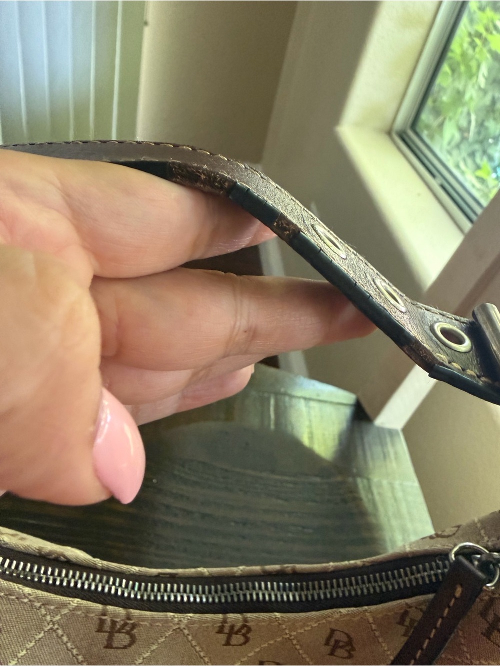 Dooney & Bourke Tan and Brown Monogram Shoulder Bag - Picture 5 of 9